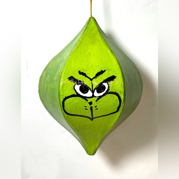 ORIGINAL Hand Painted Grinch Max Cindy Lou Who 6 Sided Paper Mache Ornament - Picture 1 of 10